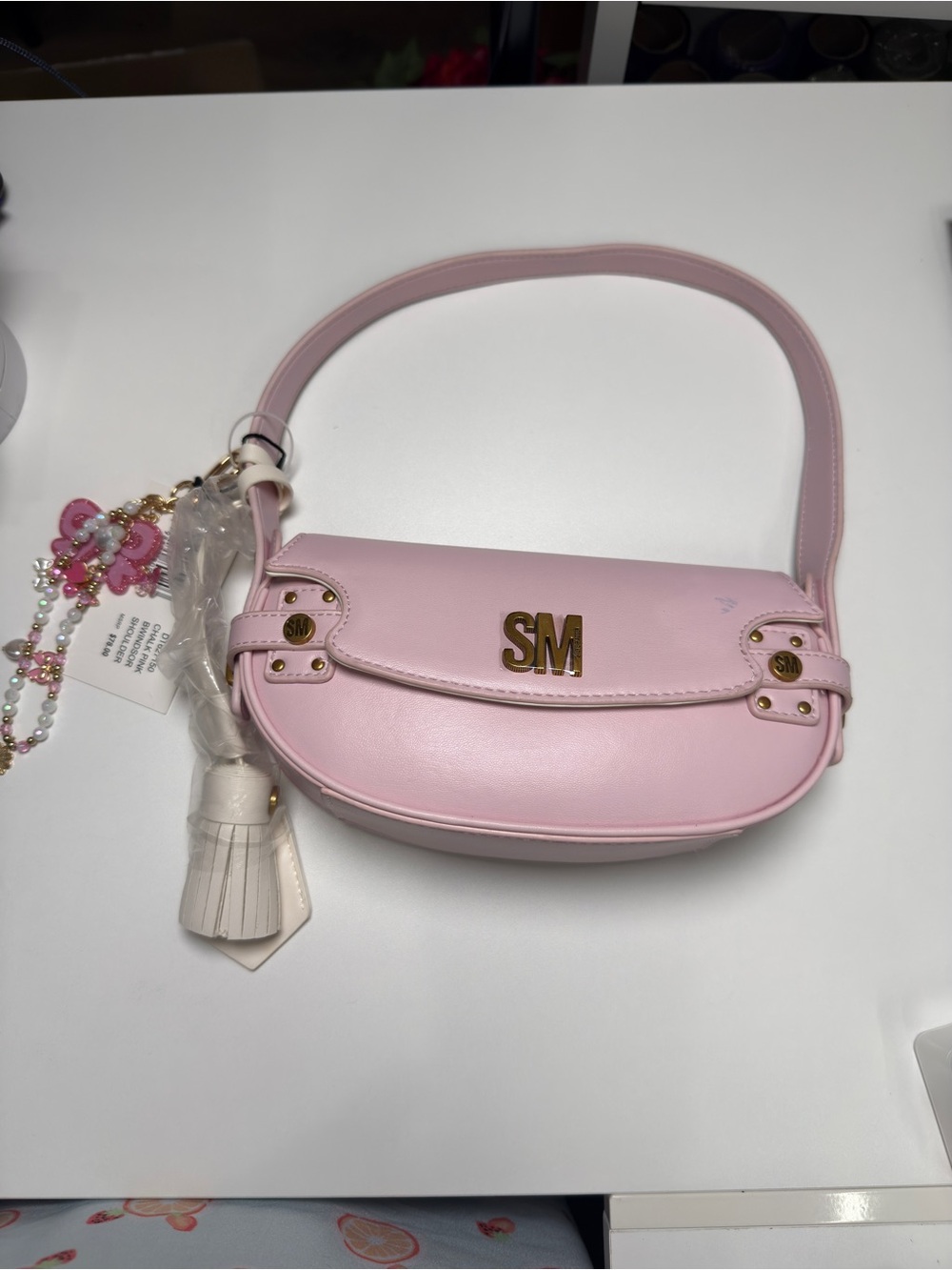 Steve Madden Small Pink Leather Shoulder Bag **small blue mark seen on photo 2**